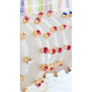 NEW SMITH & CO women's city girl jewel large hoop earrings in white/red stones